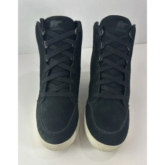 Sorel Out n About Wedge Shoes Suede Ankle Boot Black Lace Sneakers Women's 8.5 - Picture 16 of 16